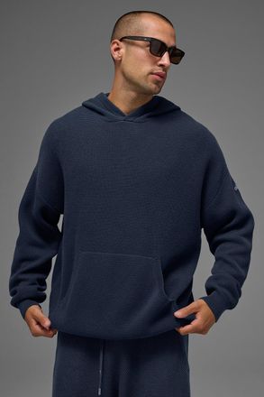 Alo | Sports Club Sweater Knit Hoodie in Navy Blue, Size: Small