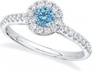 Allurez Round Blue Topaz Solitaire & Diamond Engagement Ring 14K White Gold (0.65ct)