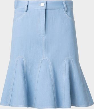 Akris Godet Lightwash Denim Mini Skirt