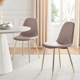 Furniturebox 2x Corona Gold Leg Faux Leather Dining Chair in Beige