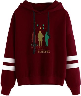 Generic Only Murders in The Building Fashion Mens Hoodie Casual Loose Tracksuit (Red,M)