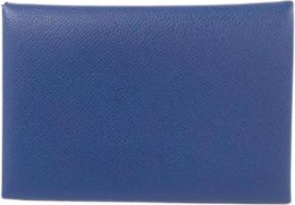 Herm&egrave;s Pre-owned Calvi Duo Madame Portemonnee - Dames - Vintage Accessoires - Blauw - ONE Size - Leer - Vintage