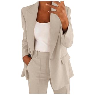 Generic Womens Trouser Suits Ladies Trouser Suits for Women Wedding Elegant Wedding Outfits Set Long Sleeve Button Blazer with High Waist Pants for Business W