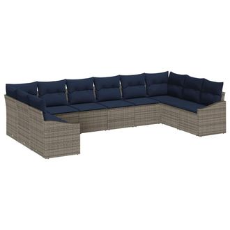 vidaXL Conjunto De Sof&aacute;s De Jard&iacute;n 10 Pcs Gris Y Azul Marino Vidaxl
