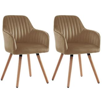 Vente-Unique Vente-unique - Sedia con braccioli Velluto e Metallo Effetto Legno Beige - Lotto di 2 - eleana