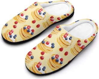 Generic Pancake With Berries Mens House Slippers Memory Foam Washable Cotton Slip on Home Shoes