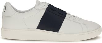 Valentino Garavani Mens Sneakers Open Leather White-Navy White-Navy-Navy-White Upper: Calf Trainers White/navy/navy/white