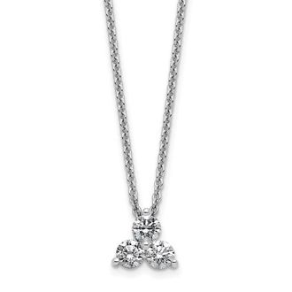 Diamond2Deal 14K Gold 3/8 Ct Lab Grown Diamond Three Stone Necklace 18 Clarity VS, Color D-E