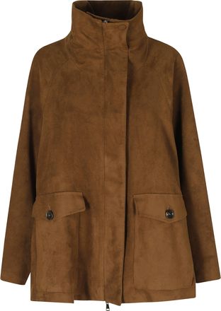 Alysi Khaki Dainetto Suede Trim High-Neck Jacket