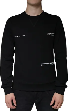 Dolce & Gabbana Mens Black Logo Print Crewneck Sweatshirt Sweater Cotton Polyester Clothing