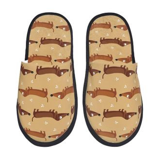 Generic Slipper Cute Dachshund Dog Puppy Brown Reusable Plush Slippers Non-Slip Cotton Slipper For Indoor Room Home M