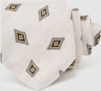 Reiss Light Oatmeal Brown Silk Diamond Medallion-print Tie