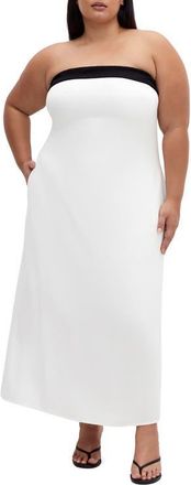 City Chic Lina Contrast Detail Strapless Dress in White at Nordstrom, Size Xxl