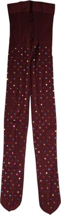 Dolce & Gabbana Womens Maroon Nylon Crystal Embellished Pantyhose Tights Elastane Clothing