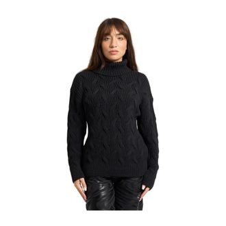 A|X Armani Exchange Turtlenecks, female, Black, Size: XS Chunky Knit Turtleneck Sweater