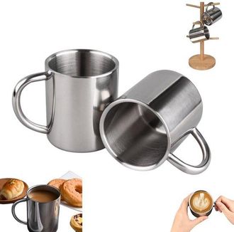 OEM 2 Piezas, Taza De Acero Inoxidable, Taza De Acero Inoxidable, Tazas De Caf&eacute; De Acero Inoxidable De Doble Pared, 220 Ml, Taza Para Acampar