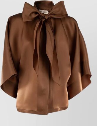 Alberta Ferretti short sleeve satin top bow detail