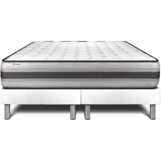 VITALIT Vitalit - Base Tapizada Blanco + Colch&oacute;n Con Muelles Y Viscoel&aacute;stica 2x90x200