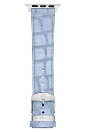 Michele Blue 20mm Croc Embossed Leather Apple Watch & Samsung Galaxy Watch Watchband at Nordstrom