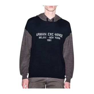 A|X Armani Exchange Punto 05 Gebreide Trui met Capuchon - Heren - Sweatshirts & Hoodies - Blauw - Maat: M Wol
