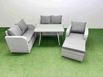 Fimous 6 Seater Outdoor Rattan Garden Furniture Set Love Sofa Light Grey
