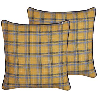 Beliani Conjunto De 2 Cojines Decorativos Multicolor Patr&oacute;n De Cuadros 45 X 45 Cm Decoraci&oacute;n Moderna Dicentra
