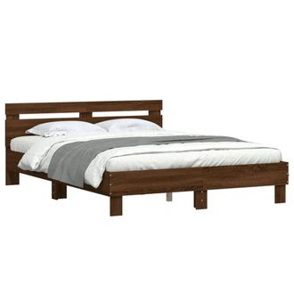Berkfield Home Durable Bed Frame with LED without Mattress Brown Oak 140x190 cm