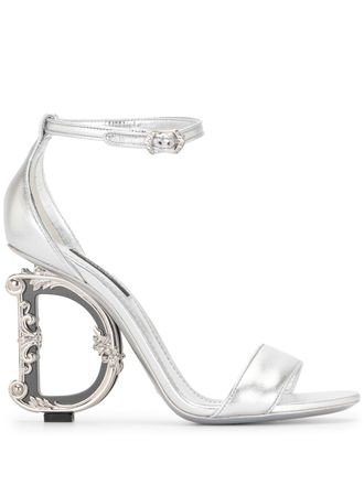 Dolce & Gabbana baroque logo-heeled sandals - women - Lamb Skin - 40 - Silver