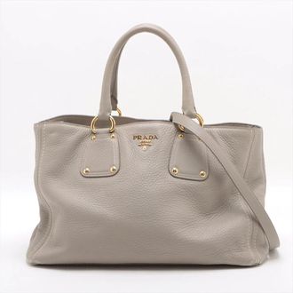 Miu Miu Gray Leather Shoulder Bag Tote Bag (Pre-Owned)