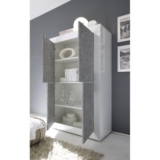 Dmora Aparador Sampeyre, Alacena 3 Estantes, 4 Compartimentos, 4 Puertas, 101.4x42x161.2h Cm Blanco Brillante