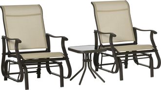OUTSUNNY 3PCS Outdoor Gliding Chairs with Table Set Patio Garden Furniture