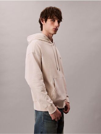 Calvin Klein Jeans Calvin Klein Mens Premium Terry Relaxed Monogram Fleece Hoodie - Neutral - M