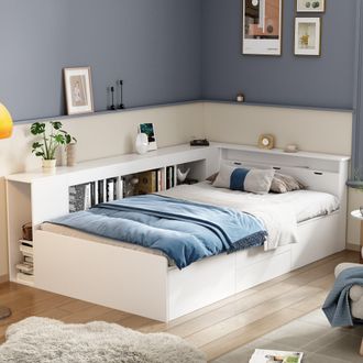Aka Single Bed-3ft Multifunctional Bed With Drawers Bookcase & Storage Cupboard in White