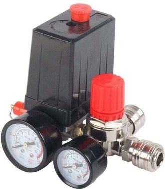 OEM Repuestos Para Bomba De Compresor De Aire - Juego Completo Con Regulador Europeo + Interruptor De Presi&oacute;n, Acero Inoxidable, 4 Piezas