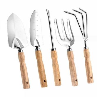 OEM Set Di 5 Attrezzi Da Giardino: Vanga A Punta, Vanga, Forca Triangolare, Rastrello E Levaradici Per Giardino E Orto. Set Di Attrezzi Manuali Portatili