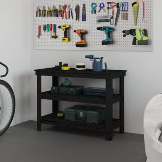 vidaXL Vidaxl - Banco da Lavoro Nero 110,5x50x80 cm in Legno Massello di Pino