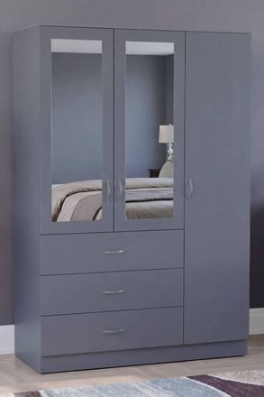 Home Discount Vida Designs Riano 3 Door 3 Drawer Mirrored Wardrobe Bedroom Furniture in Grey