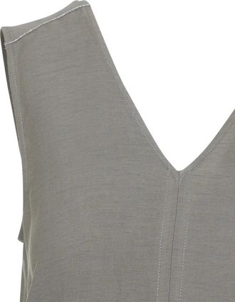 PESERICO Linen V-Neck Midi Dress - gray