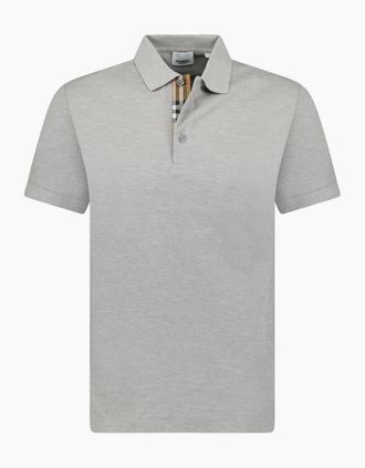 Burberry Mens Burberry Mens Hartford Check Polo Shirt - Pale Grey Melange - Navy - Size: 40