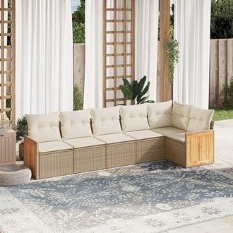 vidaXL Juego De Sof&aacute;s Jard&iacute;n Con Cojines 6 Pzas Rat&aacute;n Sint&eacute;tico Beige Vidaxl