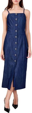 endless rose Front Button Denim Maxi Dress in Navy Denim at Nordstrom, Size X-Small
