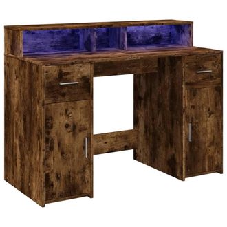 Berkfield Home Soft Desk with LED Lights Smoked Oak 120x55x91 cm Engineered Wood in Brown | Size: 120 x 55 x 91 cm