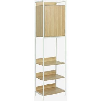 Sweeek Sweeek - M&oacute;dulo Armario Con 5 Estantes Y 1 Puerta, Clever, Blanco, 60x48x190 Cm