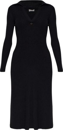 Moncler Midi jurk met lange mouwen - Dames - Kleedjes - Zwart - M - Wol - Kleedjes