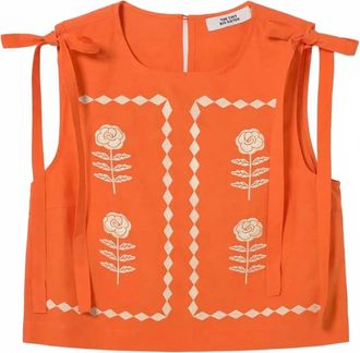 The Tiny Big Sister Womens Embroidered Sleeveless Top In Orange