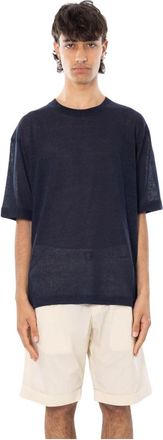 White Sand Linnen Blend Oversized T-shirt - Heren - T-shirts - Blauw - L - Linnen - Tops