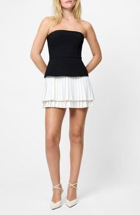 French Connection Azra Strapless Mixed Media Minidress in Black Porcelain Cream at Nordstrom Rack, Size 14