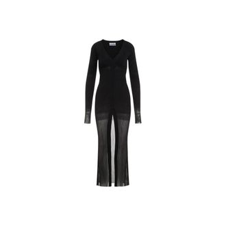 The Attico Ribbed Knit Maxi Dress with Plunging Neckline - female - The Attico - Maxi Dresses - Black - M - Dresses