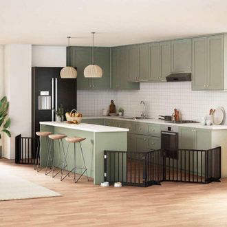 vidaXL Puerta De Perros Plegable 10 Paneles Madera &Aacute;lamo Negra 800 Cm Vidaxl