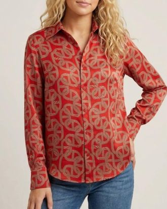 Astrid Silky Button Up Top In Red Link